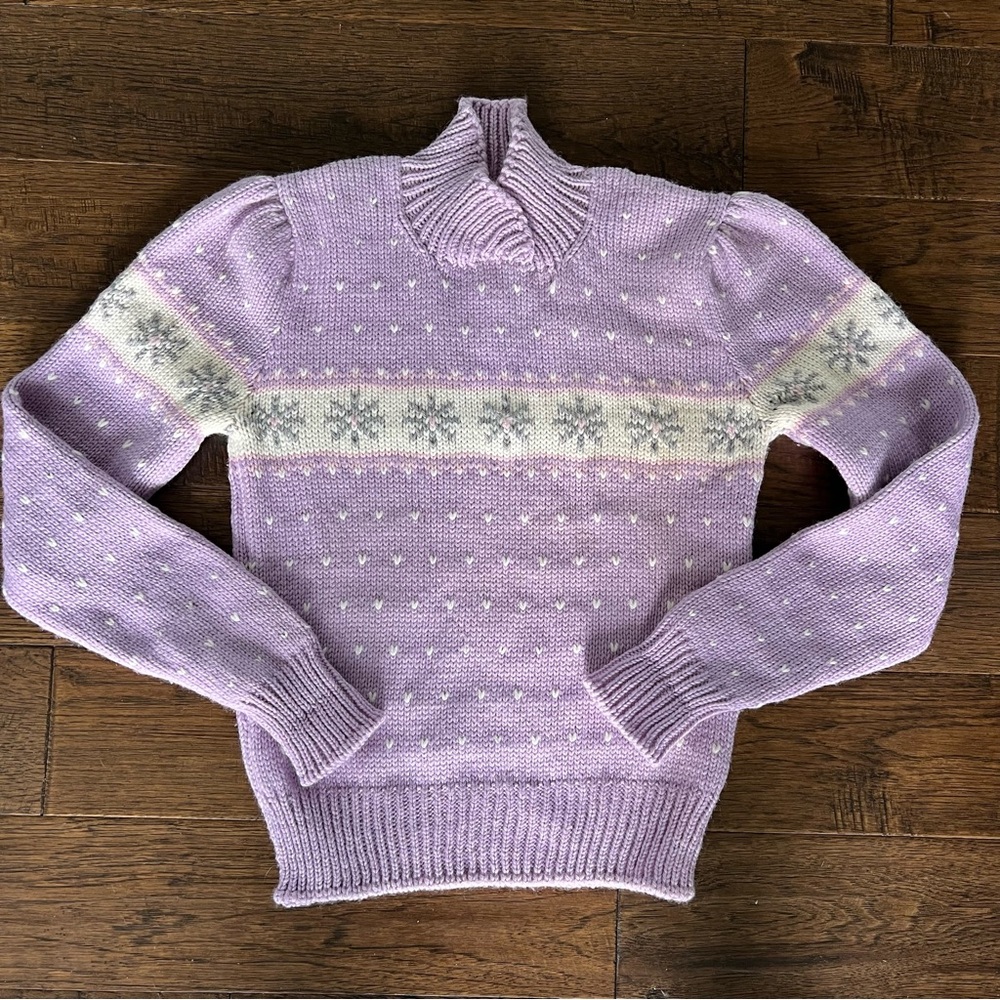 VINTAGE Marceau Purple hearts puff sleeve wool sweater looks like LoveShackFancy